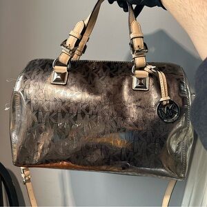 NWT Michael Kors Grayson Metallic Signature Satchel Travel Bag